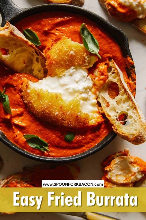 Fried Buratta Cheese, Fried Burrata Recipe, Burrata Recipe Dinners, Buratta Cheese Recipe, Recipes With Burrata Cheese, Fried Burrata, Burrata Appetizer, New Year Snacks, Burrata Recipe