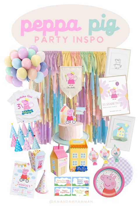 Peppa The Pig Birthday Party, Peppa Pig Two Year Old Party, Peppa Pig Party Bags, Peppa Pig Party Table, Peppa Pig Pastel Party Ideas, Peppa Pig Birthday Party Ideas Diy, Peppa Pig Room Ideas, Peppa Pig Birthday Activities, Princess Peppa Pig Birthday Party