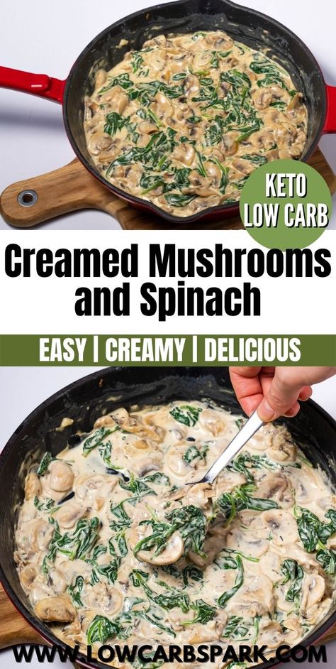 Healthy Creamed Spinach, Easy Creamed Spinach, Spinach Cream Sauce, Spinach Recipes Healthy, Easy Mushroom Recipes, Low Carb Side Dish, Creamed Spinach Recipe, Low Carb Side, Spinach Sauce