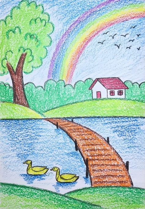 Nature Drawing For Kids, Draw Mickey Mouse, Easy Steps To Draw, Easy Nature Drawings, Steps To Draw, Easy Scenery Drawing, Oil Pastel Drawings Easy, Easy Art For Kids