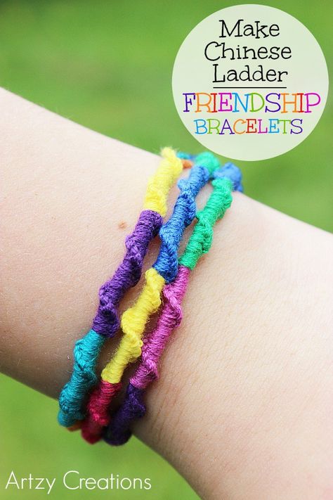 Chinese-Ladder-Friendship-Bracelets 6-Artzy Creations Ladder Friendship Bracelet, Chinese Staircase, Floss Bracelets, Diy Crafts For Teens, Bracelet Fil, Embroidery Bracelets, Friendship Bracelets Designs, Bracelets Design