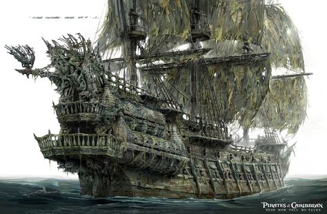 Discover a selection of Concept Art made by Jeremy Love, freelance concept artist living in Brisbane, New Zealand, for Pirates of the Caribbean - Dead Men Davy Jones Ship, Pirate Ship Art, Dead Men Tell No Tales, Navi A Vela, Old Sailing Ships, Pirate Art, Flying Dutchman, Sea Of Thieves, Ghost Ship