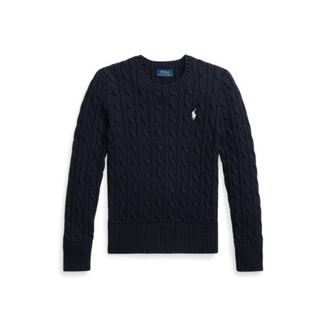 This crewneck sweater is cable-knit with medium-weight combed cotton and finished with our signature embroidered Pony. Ralph Lauren Sweater Outfit, Puffed Long Sleeves, Ralph Lauren Pullover, Girls Jumpers, Cotton Jumper, Ralph Lauren Collection, Ralph Lauren Sweater, Short En Jean, Girls Sweaters