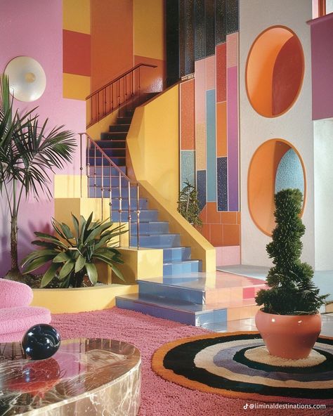 Post Modernism Interior, Memphis Design Aesthetic, 80s Post Modern Interior Design, Postmodern House, 80s Architecture, Post Modern Interior Design, Interior Design Collage, 90s Interior Design, Postmodern Interior Design