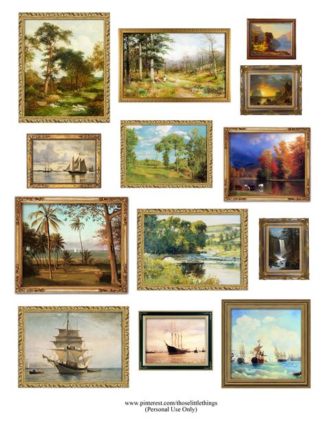 Printable Dollhouse Miniatures, Vintage Landscape Paintings, Printable Dollhouse, Molduras Vintage, Vitrine Miniature, Dollhouse Printables, Diy Doll Miniatures, Miniature Printables, Free Printable Art