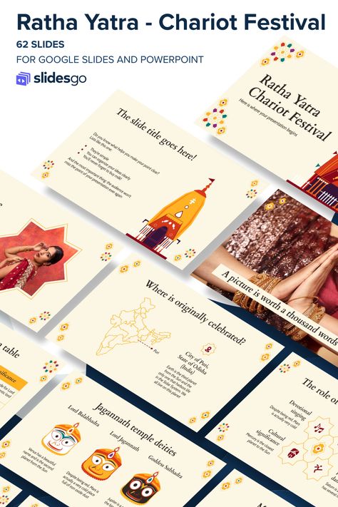 Ratha Yatra - Chariot Festival India Presentation Template, Ratha Yatra, Illustration Geometric, Ppt Template Design, India Festival, India Culture, Power Point Template, Can Organizer, Google Slides Themes