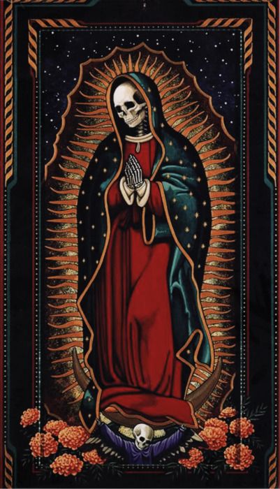 Photo Kartu Tarot, Sun And Moon Tapestry, Mary Tattoo, Day Of The Dead Art, Moon Tapestry, The Virgin Mary, Chicano Art, Mexican Culture, Mexican Art