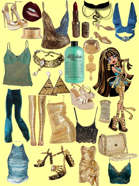 Cleo De Nile Outfit Ideas, Cleodenile Monster High Costume, Monster High Cleo De Nile Outfit, Cleo Inspired Outfits, Monster High Halloween Costumes Cleo, Cleopatra Monster High Costume, Cleopatra Halloween Costume Monster High, Cleo De Nile Aesthetic Outfit, Y2k Corset Outfit