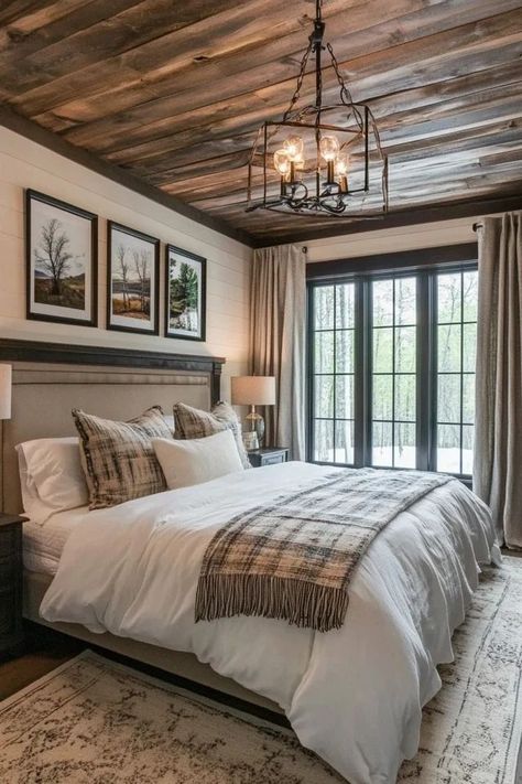 "Elevate your sleep space with the charm of Rustic Farmhouse Bedroom Decor! 🛏️🌾 Perfect for those who love a mix of old-world charm and contemporary comfort. 🌟✨ #FarmhouseStyle #BedroomDecor #RusticLiving" Farmhouse Couples Bedroom, Old World Bedroom Ideas, Rustic Master Bed, Barn House Bedroom, Barndo Bedroom, Barndominium Bedroom Ideas, Rustic Master Bedrooms Decor, Rustic Master Bedrooms, Master Farmhouse Bedroom