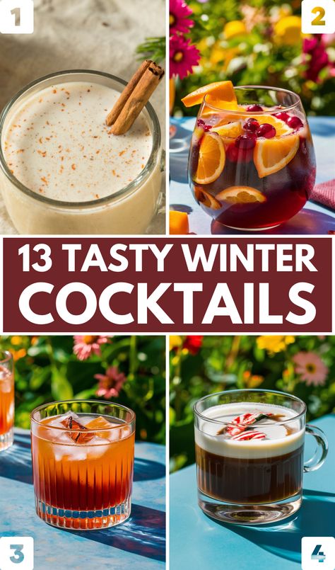 Embrace the chill with the Best Winter Cocktails that are perfect for the season ❄️🍷. From classic recipes to creative concoctions, these cocktails will keep you cozy all winter long. Imagine sipping on a warm, spiced drink while the snow falls outside – pure bliss! Explore the 13 Best Winter Cocktails and find the perfect drink to make your winter nights even more special. Warm up with every sip! Crockpot Beverages Winter, Winter Bar Drinks, Fall And Winter Cocktail Recipes, Winter Alcoholic Drinks For A Party, Cold Weather Alcoholic Drinks, Winter Cafe Drinks, Easy Winter Cocktail Recipes, Winter Cocktails Vodka, Non Alcoholic Drinks For Winter