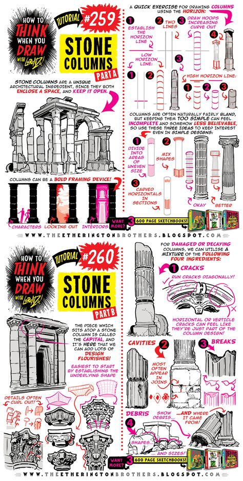 Etherington Brothers, Pose Art, Background Reference, Comic Tutorial, How To Think, Art Theory, Stone Columns, Background Drawing, Drawing Lessons