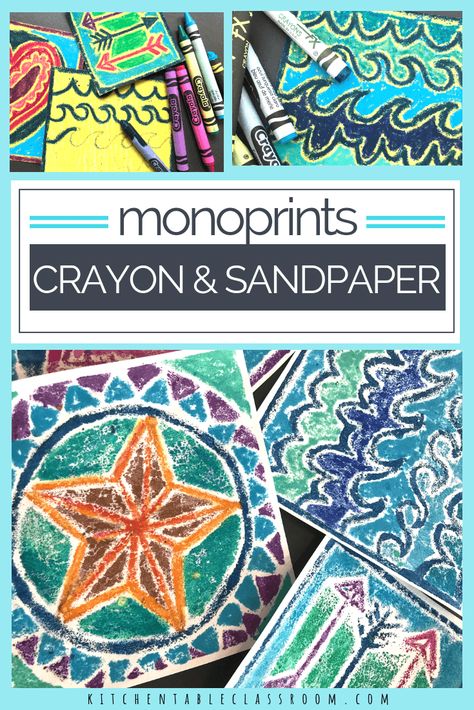 This monoprint project is full of texture & color. Grab the crayon and sandpaper and dig into this fun printmaking process for kids! Windrush Art, Cardboard Printmaking, Printmaking For Kids, Art Elementary, Printmaking Studio, Easy Art Lessons, Printmaking Ideas, Printmaking Projects, Craft Workshop