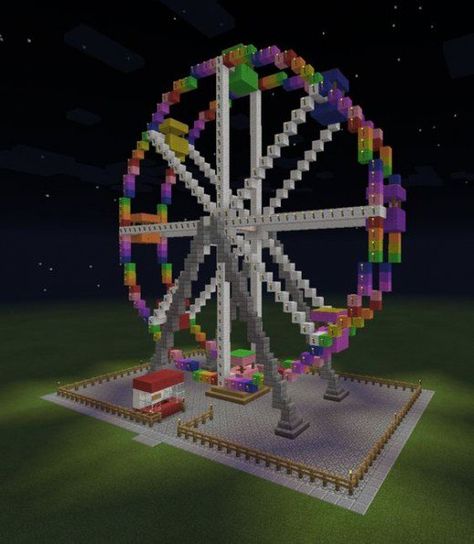 Ferris wheel Minecraft Fun Things To Build, Minecraft Ticket Booth Ideas, Minecraft Building Ideas Rainbow, Fair Minecraft Builds, Fun Things To Make In Minecraft, Fun Minecraft Building Ideas, Minecraft City Park, Minecraft Rainbow House, Minecraft Colorful Builds