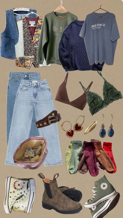 #outfits #granolagirl #granolagirlaesthetic #blundtones #conversefit #vests Comfy Granola Outfits, Grandma Outfits, Granola Girl Outfits, Granola Outfits, Earthy Outfits, Clothes And Shoes, Granola Girl, Alternative Outfits, Really Cute Outfits