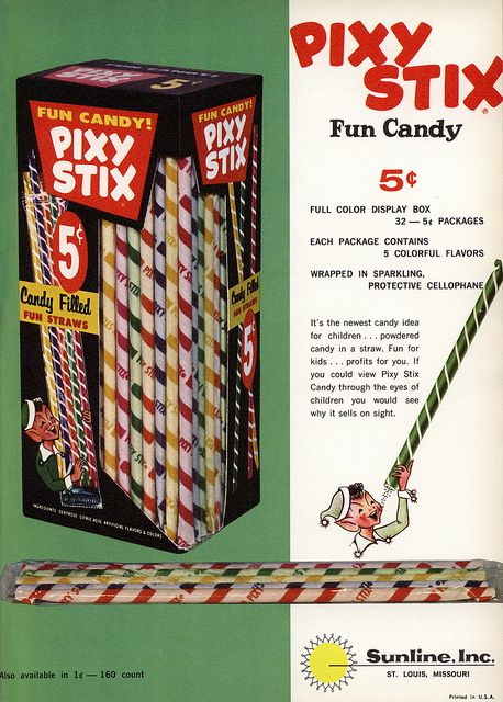 Sunline - Pixy Stix - trade ad - Candy Wholesaler magazine - April 1963 | Flickr - Photo Sharing! Retro Candy, Bd Comics, Vintage Candy, Vintage Memory, I Remember When, Old Ads, Photo Vintage, Childhood Toys, Sweet Memories