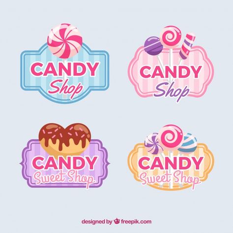 Candy shop logos collection for companies Free Vector Cute Logo Ideas, Candy Shop Sign, Candy Shop Logo, Logo Candy, Candy Icon, Candy Car, Sweet Logo, Candy Logo, Candy Theme