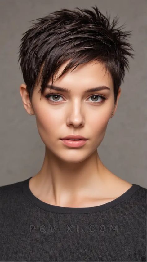 Pixie Haircut For Brunettes, Short Haircuts Thick Straight Hair, Fall 2024 Hair Trends Short, Boyish Pixie Haircut, Pixie Haircut 2024 Trends Women, Styling Very Short Hair, Short Hairstyle Women 2024 Trends, Woman Short Hairstyles, Modern Pixie Haircut Over 50