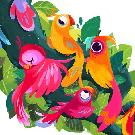 Parrots on Behance Parrot Drawing, Illustration Editorial, Cute Animal Illustration, Book Illustration Art, Illustration Style, Bird Illustration, Design Drawing, Cute Animal Drawings, Childrens Illustrations