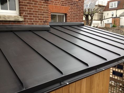 Anthra Zinc roof , Deal Zinc Flat Roof Extension, Zinc Flat Roof, Zinc Roof Extension, Zinc Roof House, Kitchen Zinc Ideas, Flat Metal Roof, Flat Roof Construction, Zinc Cladding, Lead Roof