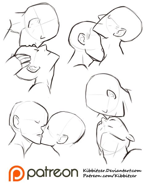 kibbi: “ Kisses reference sheet by *kibbitzer Yo guys! I changed the +5$ patreon rewards! I used to draw a “thank you sketch” for every single +5$ patron but now it’s a little difficult ‘cause they are increasing in number..SO I will allow them to... Drawing Tutorials, Kissing Drawing, Výtvarné Reference, Gambar Figur, 캐릭터 드로잉, Lukisan Cat Air, Facial Expressions, Character Design References, Drawing Base