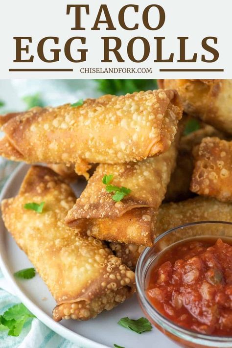 Eggroll Ideas, Eggroll Recipes, Taco Egg Rolls, Dumplings Recipes, Egg Rolls Recipe, Fried Tacos, Diner Ideas, Homemade Egg Rolls, Chicken Egg Rolls