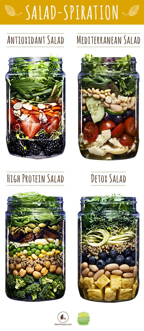 30 Mason Jar Recipes: A Month Worth of "Salad in a Jar" Recipes | Are you ready for healthy detox? Follow us on instagram! ❤ Our instagram handle is @ASAPSkinnyOfficial Salad In A Jar Recipes, Growing Grains, Antioxidant Salad, Types Of Salads, Mason Jar Recipes, In A Jar Recipes, Salad Taco, Salad Macaroni, High Protein Salads