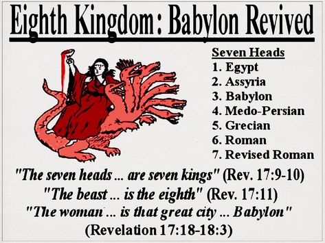 Revelation 17 Eighth Kingdom of the Beast Revelation Scriptures, Bible End Times, Beast Of Revelation, Revelation Bible Study, Youth Bible Study, Revelation 17, Bible Books, Revelation Bible, Learn The Bible