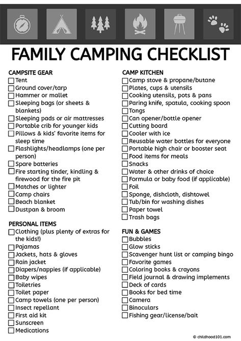 Family Camping Checklist: A List of Camping Essentials Family Camping Checklist, Camping Hacks With Kids, Camping Checklist Printable, Camping Checklist Family, Zelt Camping, Camping Bedarf, Camping Packing List, Camping List, Festival Camping