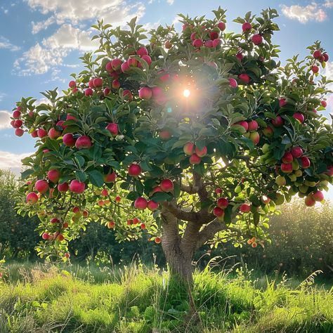 “An Apple Tree is a deciduous tree known for its delicious, crisp apples and its charming presence in gardens. These majestic trees provide shade and beauty, with blossoms in the spring and fruit in the late summer to fall. Planting an apple tree not only enhances your garden's aesthetic but also offers the rewarding experience of harvesting your own fruit for years to come. 🌳🍎” Fruit Tree Reference, Fruit Trees Photography, Fruit Trees Backyard Aesthetic, Aesthetic Fruit Trees, Fruit Tree Forest, Nature Plants Aesthetic, Apple Trees Aesthetic, Apple Trees Backyard, Spring Trees Aesthetic