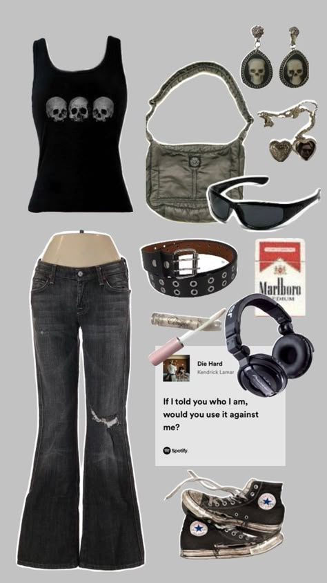 #grunge #emo #fit #fitinspo Outfits 2000s, Alt Outfits, Emo Outfits, 2000s Fashion Outfits, Easy Trendy Outfits, Crop Top Outfits, Swaggy Outfits, Dream Style, Fashion Design Clothes