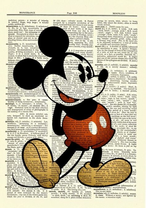 Kunstjournal Inspiration, Mickey Mouse Wallpaper Iphone, Mickey Mouse Images, Classic Mickey Mouse, Mickey Mouse Art, Book Page Art, Dictionary Art Print, Karakter Disney, Disney Posters