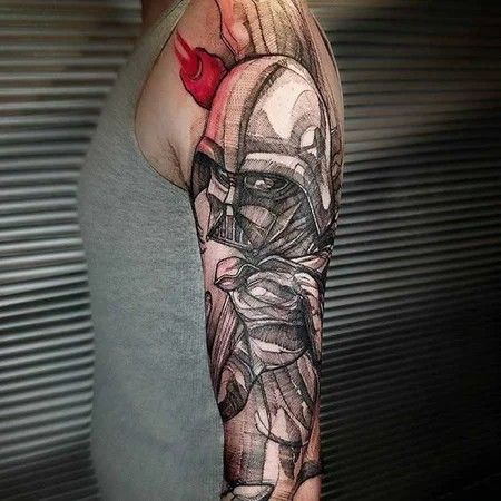 Vader Tattoo, Star Wars Tattoo Sleeve, Darth Vader Tattoo, Dark Mark Tattoos, Star Wars Illustration, Cool Nature, Star Wars Quotes, Traditional Tattoo Sleeve, Geek Tattoo