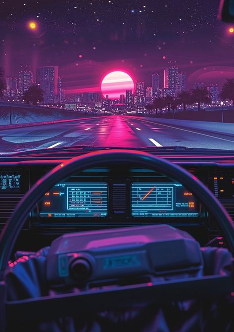 Car Animation Wallpaper, Cyberpunk Car Art, Dark Synthwave Aesthetic, Retro Car Aesthetic, 80s Synthwave Aesthetic, Retrofuture Aesthetic, Outrun Aesthetic, Synthwave Anime, Synthwave Wallpaper