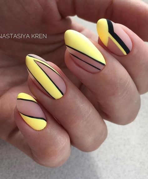 52 Fabulous Geometric Nail Art Designs To Try Matte Nail Art, Unghie Nail Art, Geometric Nail Art, Geometric Nail, Her Nails, Black Nail, Yellow Nails, Nail Art Ideas, Best Acrylic Nails