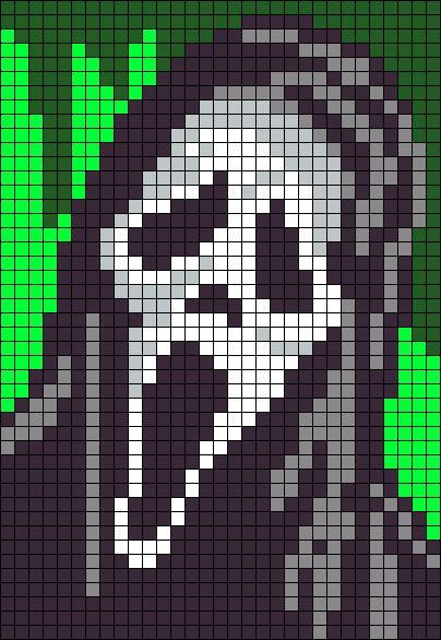 Ghost Face Grid Pattern, Scream Tapestry Crochet, Phantom Of The Opera Pixel Art, Ghostface Minecraft, Art The Clown Pixel Art, Scream Pixel Art Grid, Horror Movie Pixel Art Grid, Scream Crochet Grid, Ghostface Alpha Pattern