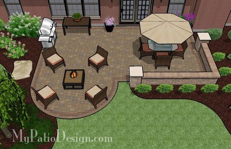 01. Patio Designs for Straight Houses – Page 2 – MyPatioDesign.com Seating Wall Patio, Wood Pergola Design, Patio And Fire Pit, Unique Patios, Small Pergola, Wood Pergola, Wooden Pergola, Wall Seating, Pergola With Roof