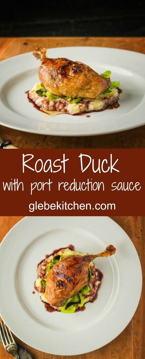 Roast duck legs with port wine reduction sauce Roasted Duck Legs Recipe, Port Wine Reduction Sauce, Port Reduction Sauce, Duck Leg Recipes, Bourbon Rose, Wine Reduction Sauce, Roasted Duck Recipes, Reduction Sauce, Gourmet Dishes