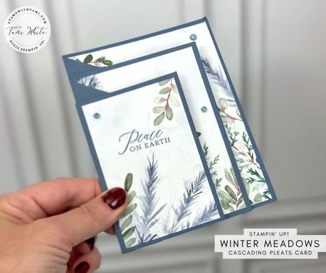 Cascading Card Tutorial, Seasonally Scattered Stampin Up Cards, Cascade Cards Tutorial, Tami White Tutorials, Cascading Pleats Fun Fold Card, Elegant Card Design, Iced Images Card Tutorials, Su Cards 2024, Frozen Edges Stampin Up Cards