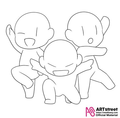 Trio Drawing, Chibi Manga, Poses Anime, Chibi Sketch, Drawing Body Poses, Illustrations Art, Seni Dan Kraf, Drawings Of Friends, 캐릭터 드로잉