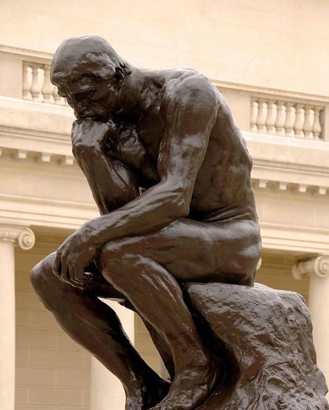 ‘The Thinker’ (different versions) By Auguste Rodin (1904) • “I think therefore I am (Cogito ergo sum).” René Descartes (1596-1659) • Thinking Statue, Rodin Sculpture, Famous Sculptures, The Thinker, Statues For Sale, Principles Of Art, Auguste Rodin, Modern Sculpture, Op Art