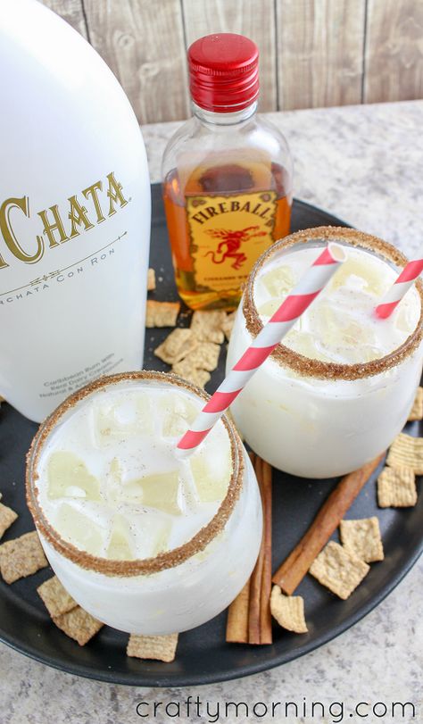 Rum Chata Fireball Shots, Cinnamon Toast Crunch Shots Recipe, Cinnamon Toast Crunch Alcoholic Drink, Cinnamon Toast Crunch Cocktail, Drinks Made With Rum Chata, Rum Chats And Fireball, Rum Chata Fireball Drink Recipes, Rumchata Fireball Drinks, Rumchata And Fireball Recipes