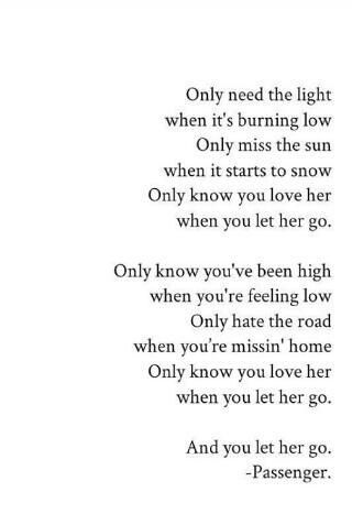 Let her go - Passenger , i love the lyrics to this song . . . Passenger Lyrics, Let Her Go Lyrics, Passenger Let Her Go, Love Song Lyrics, Forgive Myself, Disney Cute, Video Love, Song Lyric Quotes, Best Song Lyrics