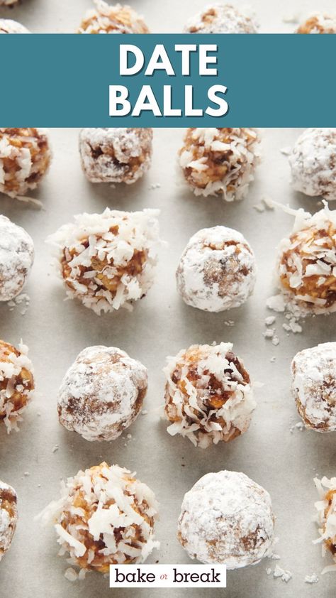 Recipes Dates, Date Balls Recipe, Rum Desserts, Coconut Date Balls, Date Balls, Healthier Treats, Rice Krispie Treats, Rice Krispie, Balls Recipe