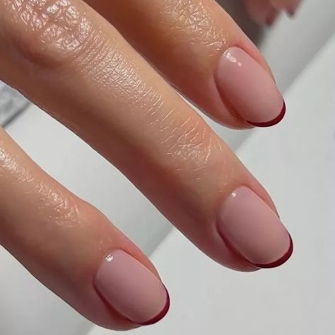 Simple French Short Nails, Mini French Nails Color, Red Micro French Tip Nails, Natural Colour Gel Nails, Double French Tip Nails Short, Mauve French Manicure, Nail Polish French Tip Ideas, Brown Micro French Nails, French Manicure Shapes