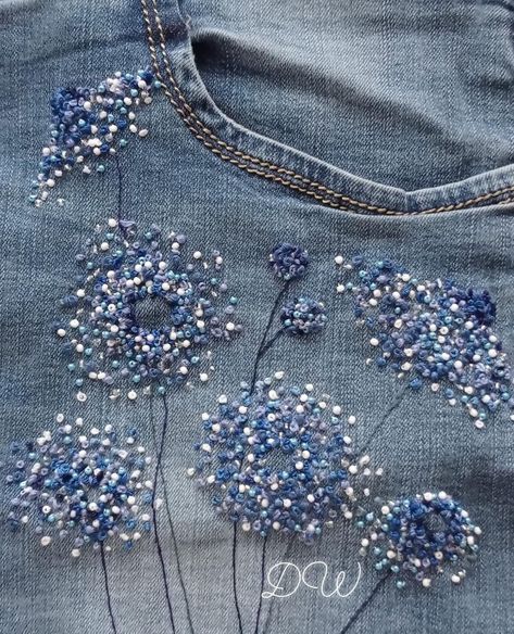 Clothes Embroidery Diy, Clothes Embroidery, Embroidery Diy, Embroidery Ideas, In My Head, Some Ideas, New Ideas, I Try, Blue Flowers