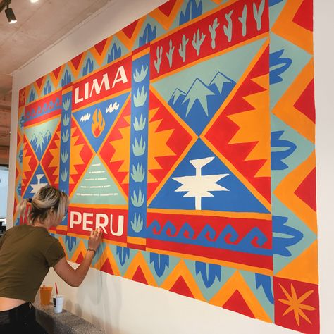 Lima Peru Mural for WeWork on Behance Peru Graphic Design, Peru Decor, Peru Pattern, Peru Illustration, Peruvian Paintings, Peru Wall Art, Peru Folk Art, Peru Art, Peru Textiles