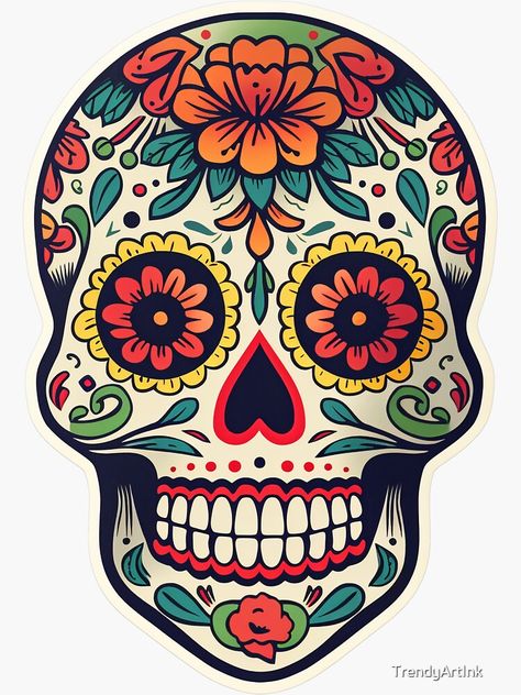 Dia De Los Muertos Painting Ideas, Diy Sugar Skull, Sugar Skull Art Drawing, Sugar Skull Illustration, Colorful Skull Art, Colour Tattoos, Sugar Skull Design, Mexican Holiday, Mexican Skulls