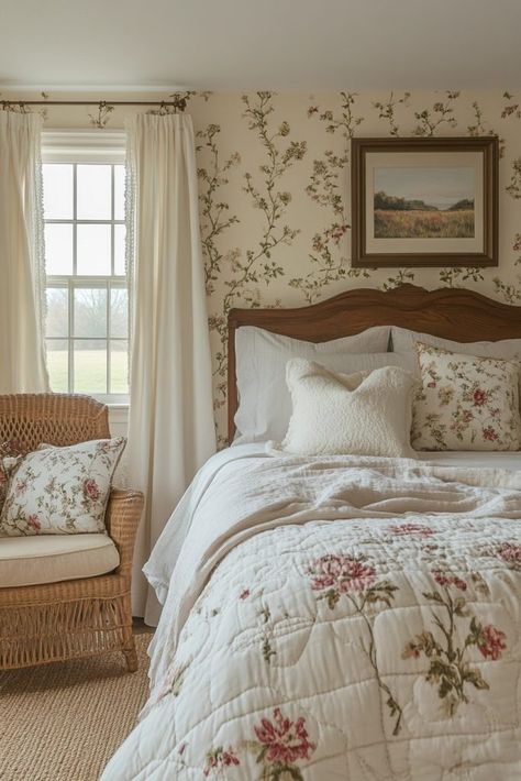 Coastal Countryside Elegance Coastal Cottage Bedroom, Costal Bedroom, Coastal Farmhouse Decor, White Bed Frame, Polished Wood, Coastal Bedrooms, Farmhouse Decor Ideas, Cottage Bedroom, Coastal Bedroom