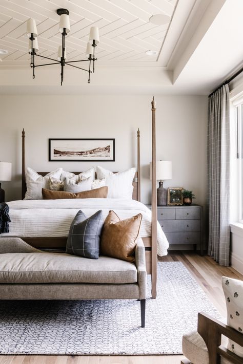 Tudor Bedroom, Peaceful Interior, Contemporary Sconces, Modern Tudor, Utah Style, Transitional Bedroom, English Tudor, Interior Design Photos, Bedroom Ceiling