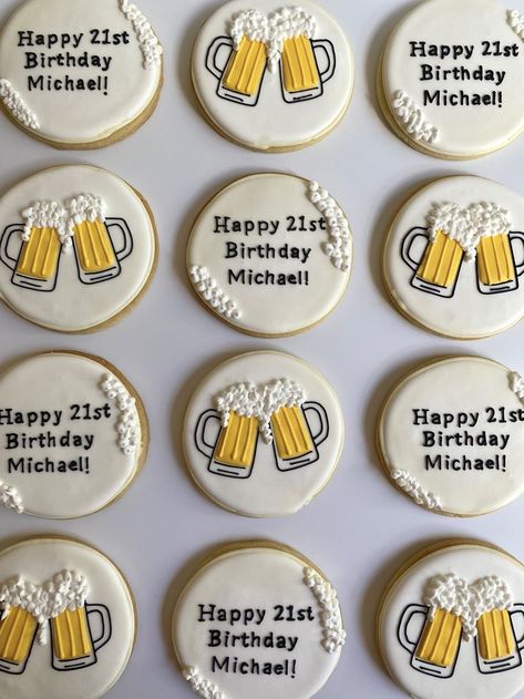 Beer Mug Cookies, Beer Themed Birthday Party, Mug Cookies, Beer Cupcakes, Beer Cookies, Royal Frosting, Royal Icing Cookies Recipe, Cake Drawing, Beer Birthday